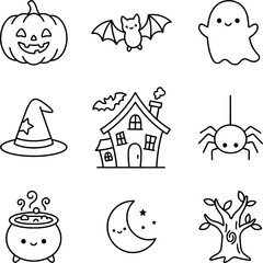 Fototapeta premium Cute Halloween Line Icon Set for Holidays