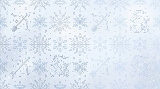 Winter Zodiac Pattern Background with Snowflakes and Horoscope Symbols