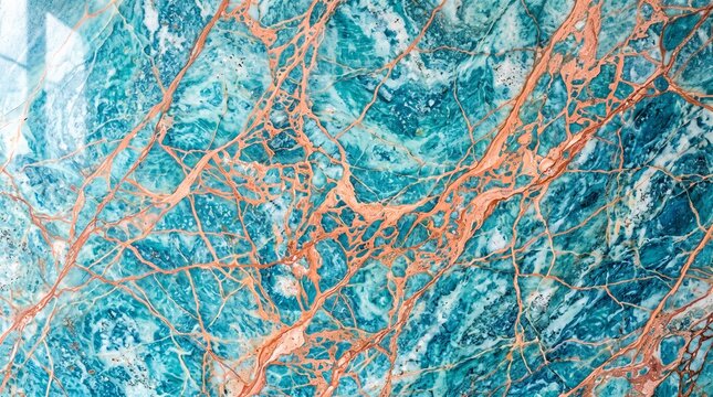 Turquoise Marble Texture Background with Copper Veins