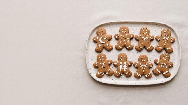 Gingerbread Cookies with Zodiac Signs on Ceramic Tray