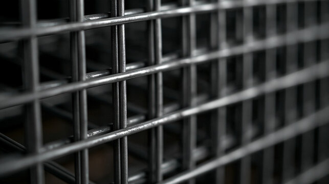 Close-Up of Heavy Steel Wire Mesh Grid Fence