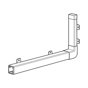 Minimalist Black Line-Art Vector Icon Featuring Right-Angle Wall-Mounted Cable Trunking Raceway Channel with Corner Elbow Coupler, End Cap, and Mounting Screw Brackets   