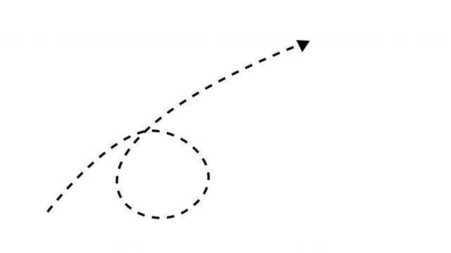 long dots curved line arrows for indicate object, target arrow sign, line arrow direction in a minimalist representation