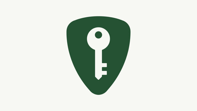 Boutique hotel logo with a door key cut from a green shield shape