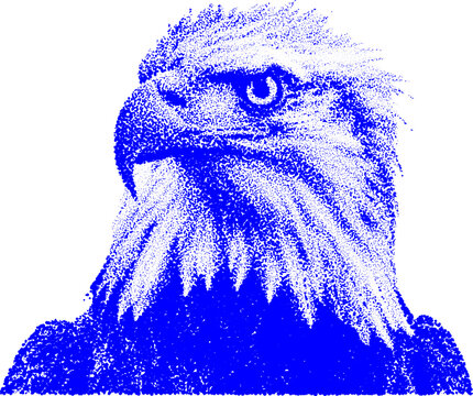 Retro grunge eagle portrait in halftone style with stipple and dotted transparent design