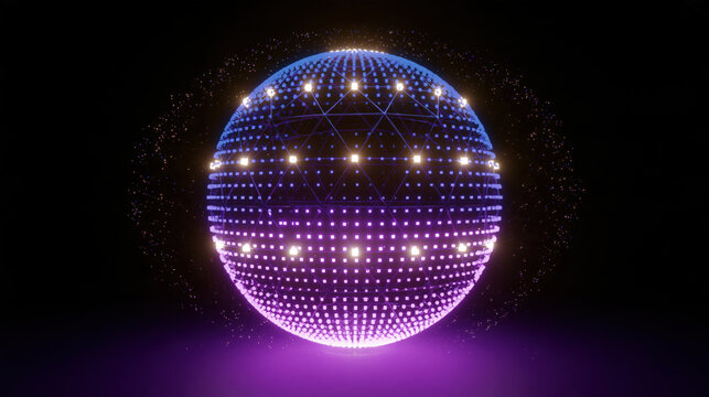 Geodesic globe abstract sphere particle sphere digital globe glowing orb purple light blue light geometric pattern dark background futuristic sphere