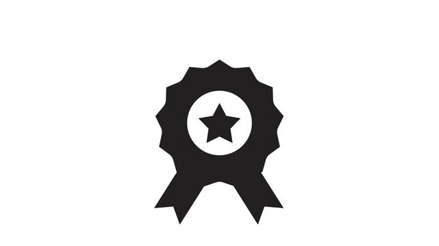 Prize Badge With Star And Ribbon, Approved or certified medal icon, for achievement competition or challenge animation on transparent background, 4k video