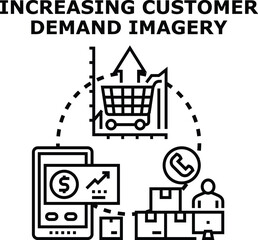Obraz premium Concept illustration seeing a shopping cart with an upward arrow on a growing graph. A smartphone displaying a money icon and an upward trend chart. Stacked delivery boxes