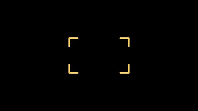Camera viewfinder focus frame corner brackets animation on black