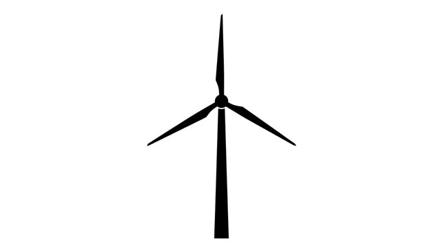 Wind Turbine Silhouette, Renewable Energy and Clean Power Icon Illustration Isolated on White Background