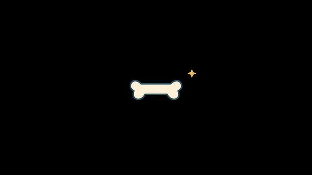 Animated cartoon dog bone icon with shining sparkle