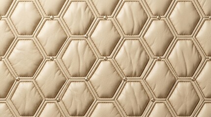 Obraz premium Quilted Hexagon Pattern Texture - Beige Leather Upholstery Background