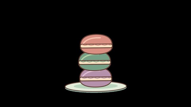 Animated vector stack of colorful macarons on a plate