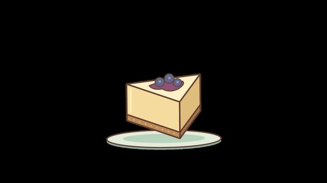 Animated vector slice of blueberry cheesecake on a plate