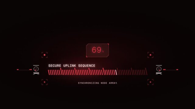 4K High-tech futuristic UI loading sequence in red, fully JS animated.