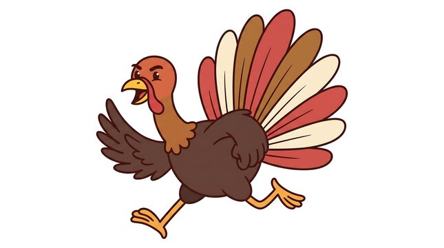 Excited Turkey Running Cartoon Mascot in Flat Vector Style