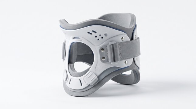 Ergonomic medical neck brace providing essential cervical support and immobilization for injury recovery and pain relief, displayed against a clean white studio background