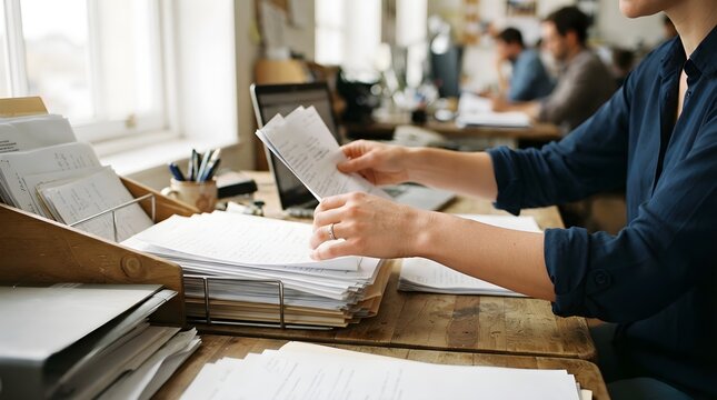 Hands Sorting Paperwork Receipts