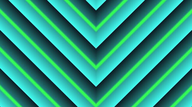 Abstract Geometric V Shaped Stripes With Neon Green Glow and Turquoise Blue Gradient Layers