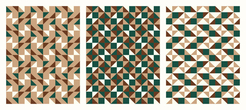 Pattern bundle set, geometric tessellation collection, bunch of modern seamless vector patterns, earthy vintage retro colors