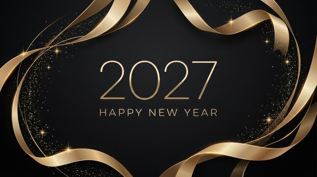 Happy new year 2027 gold ribbon celebration background