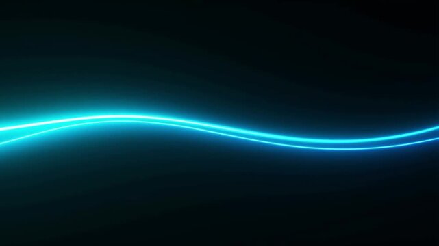 Glowing Cyan Neon Light Wave on Dark Background with Smooth Curved Energy Line and Futuristic Technology Motion