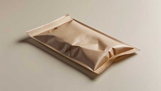 Vacuum Sealed Brown Plastic Food Packaging Pouch on Neutral Background
