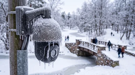 Frozen security camera operating in winter park © misu