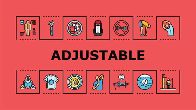 Adjustable banner infographic. Configurable customizable, reversible adaptable, convertible retractable icon vector illustration