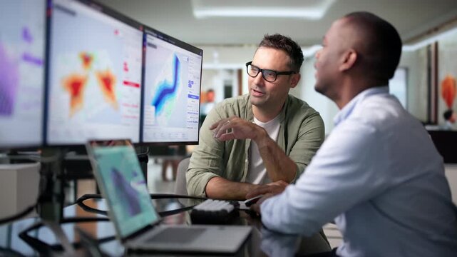 Geospatial Analyst And Colleague Mapping Flood Risk