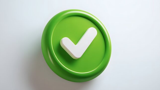 Green Circular Checkmark Button with White Tick Mark on Light Background