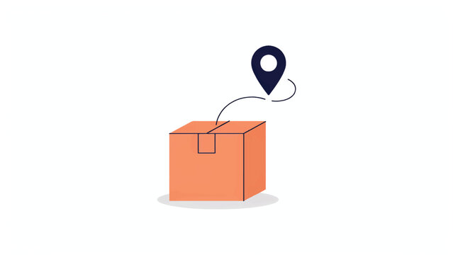 Delivery box with location pinpoint icon indicating shipping destination on transparent background