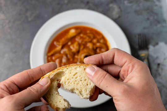 Traditional Hungarian Pacalp&ouml;rk&ouml;lt Tripe Stew With Bread