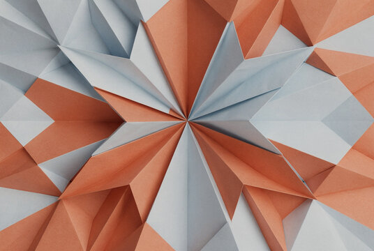 Abstract Geometric Folded Paper Pattern Background in Blue and Orange