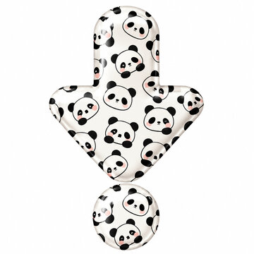 Panda pattern down arrow exclamation icon on white background