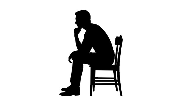 Thoughtful Man Sitting on Chair Black Silhouette Vector Illustration for Thinking Relaxation Office and Human Pose Concepts
