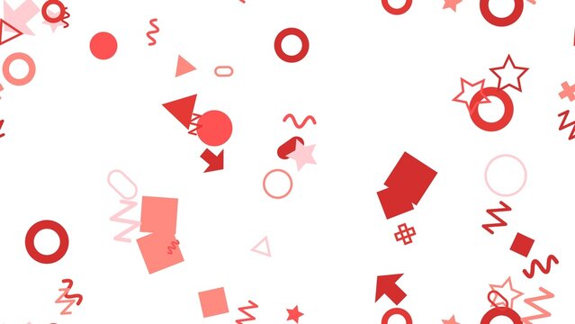 pattern memphis horizontal Seamless pattern of red and pink abstract geometric shapes confetti and party elements on white background