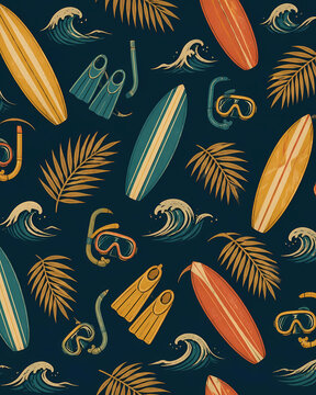 motif sans couture d'&eacute;t&eacute; avec planche de surf