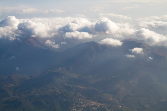 beautiful mountain landscape on high rocks from the height of the flight of the plane