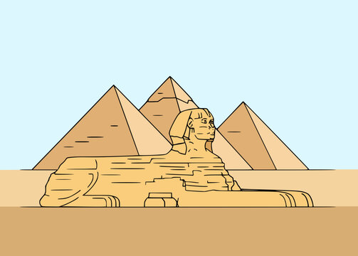 Great Sphinx and Pyramids of Giza in a minimalist flat vector illustration