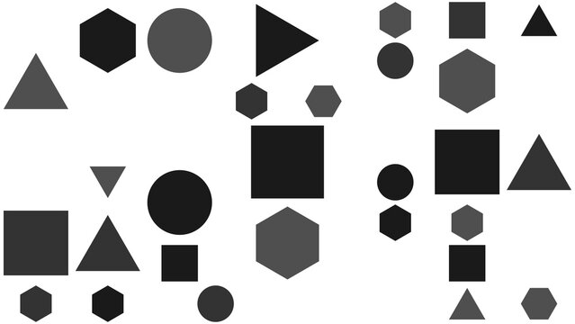 pattern mosaic horizontal Abstract Geometric Shapes Collection Dark Gray and Light Gray Hexagons Circles Squares Triangles