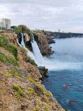 the beautiful seascape of the great Duden Waterfalls
