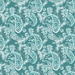 Watercolor illustration paisley seamless pattern with floral motifs © HoyaBouquet