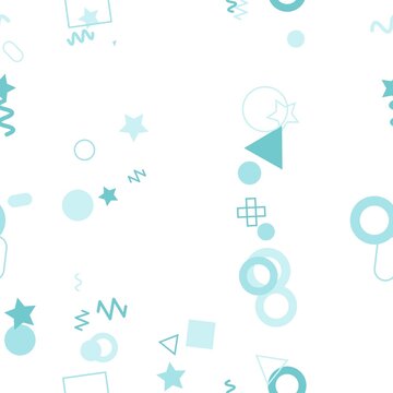 pattern memphis square Abstract geometric shapes background with stars, circles, triangles, and squiggles in blue tones