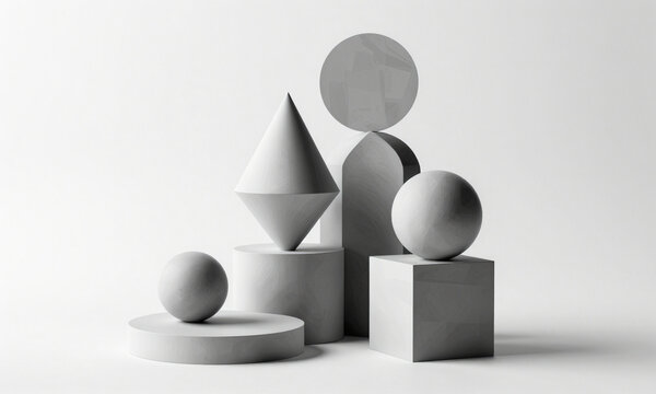stack geometric shapes including pyramid spherical forms arranged harmonious composition atop set