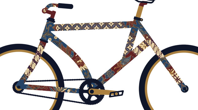 Flat Vector Illustration of a Stylish Bicycle Decorated with Traditional Ethnic Floral Patterns