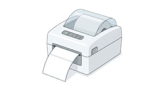 Compact thermal receipt printer with paper output isolated on white background.
