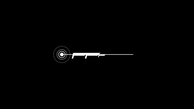 White futuristic HUD callout title banner with circular target reticle isolated on a black background. Modern sci-fi lower third bar for high-tech user interface design.