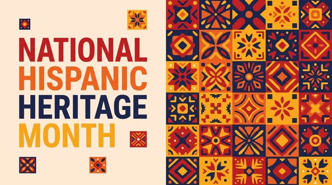 National hispanic heritage month celebration banner with colorful traditional decorative tile pattern