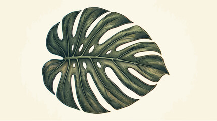 Detailed tropical monstera deliciosa leaf vector illustration © Fatna